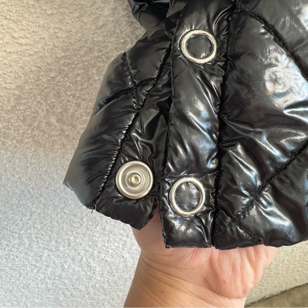Zara Diamond Quilted Shiny Black Hooded Puffer Long Jacket Winter Coat Size 9‎